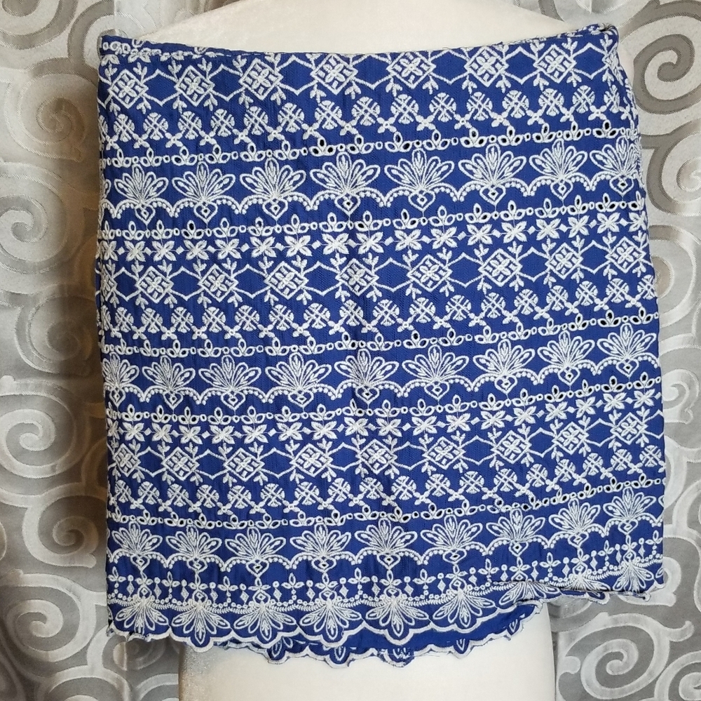 Loft midi blue skirt with white embroidery